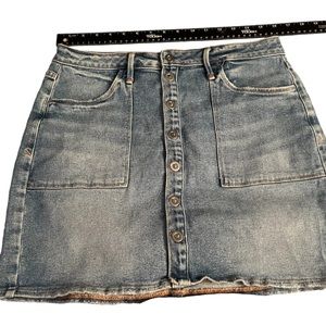 Good American size 12 denim snap front mini skirt front pockets stretch